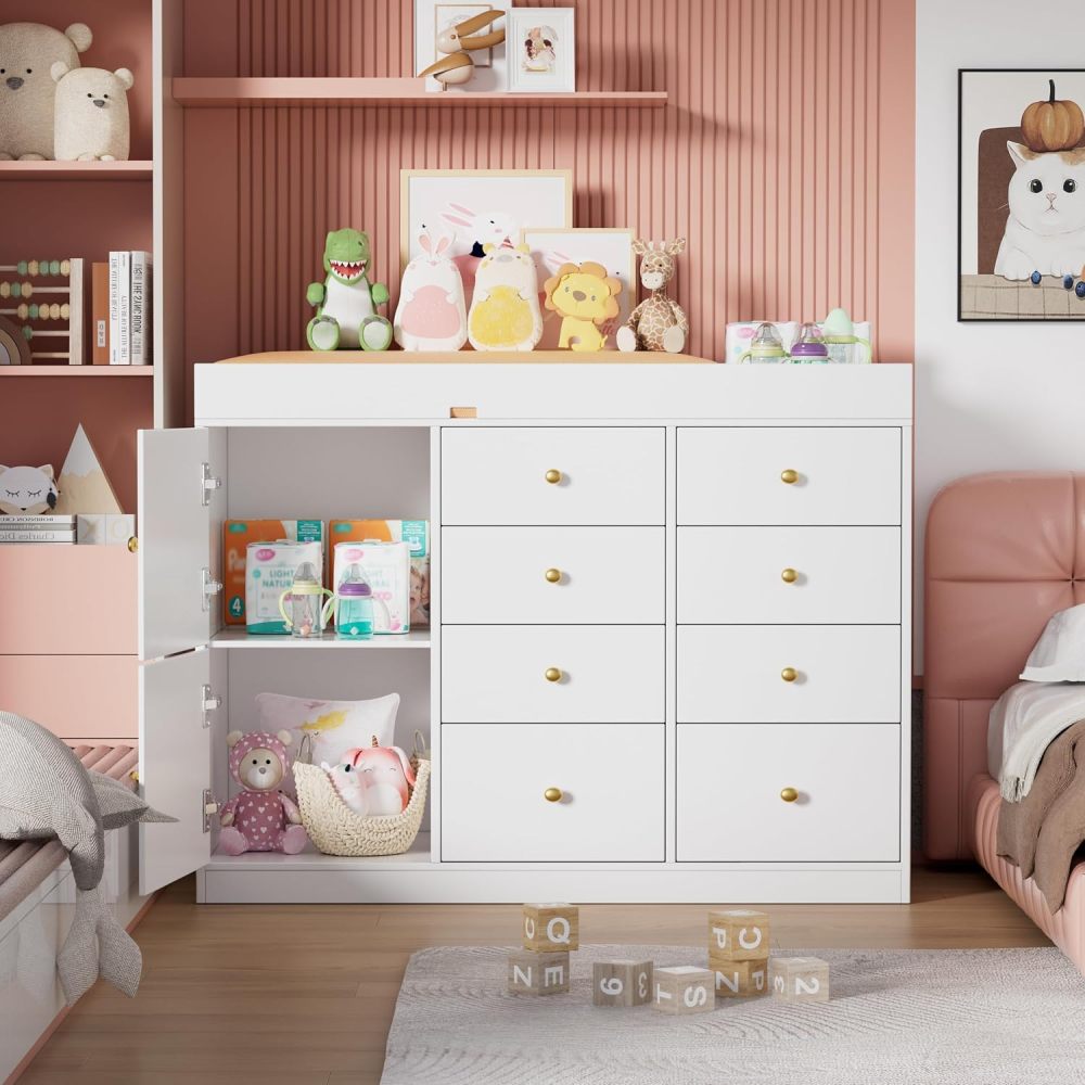 Baby Nursery Dresser - 베이비 클래식 8단 서랍장과 2개의 캐비닛이