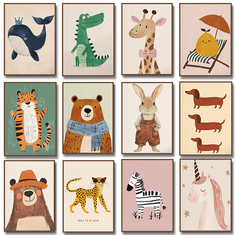 Baby Nursery Pictures - 귀여운 동물 일러스트 포스터 유니콘 곰