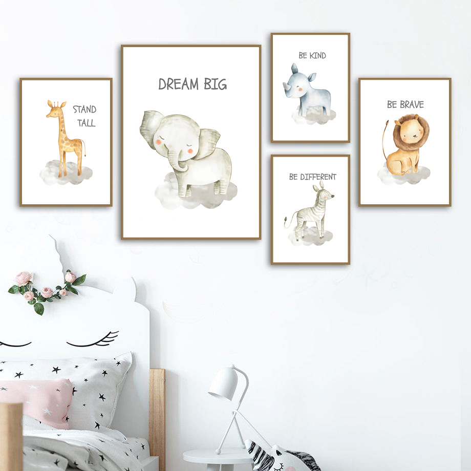 Baby Nursery Elephant - 보육 벽 아트 캔버스 회화 사자