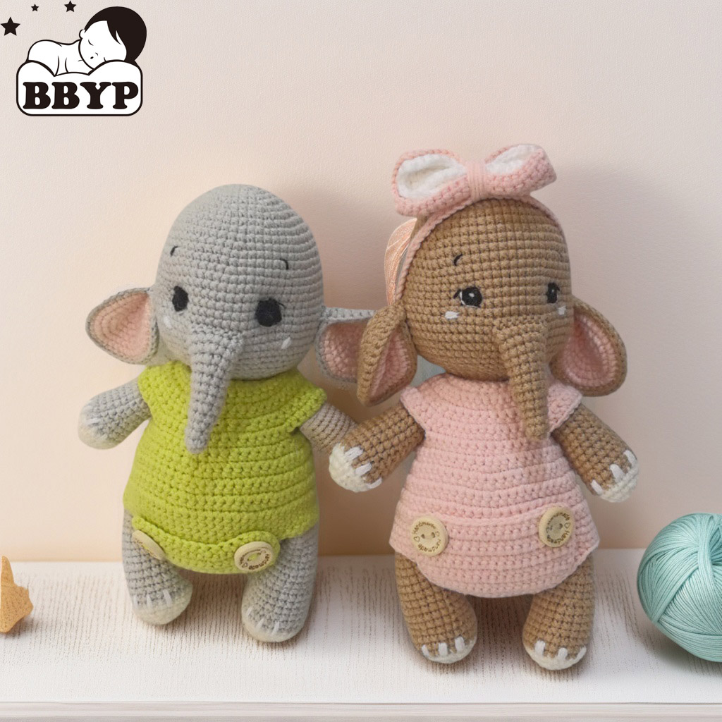 Baby Nursery Elephant - 수제 크로셰 코끼리 커플 플러시 장난감