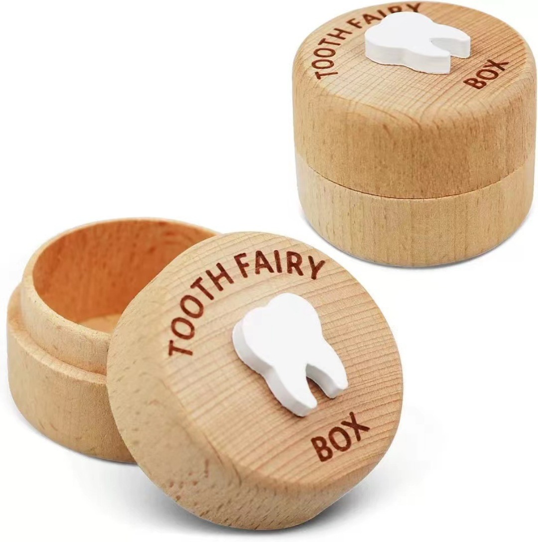 Baby Keepsake Box - 1개 나무 아기 유치 보관함, 둥근
