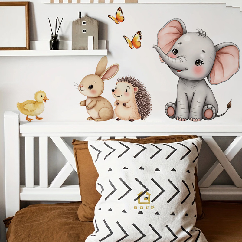 Baby Nursery Pictures - 만화 동물 벽 스티커-코끼리 토끼 고슴도치