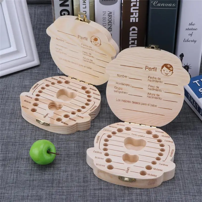 Baby Keepsake Box - 1pc-아기 치아 상자 스페인어 나무 어린이
