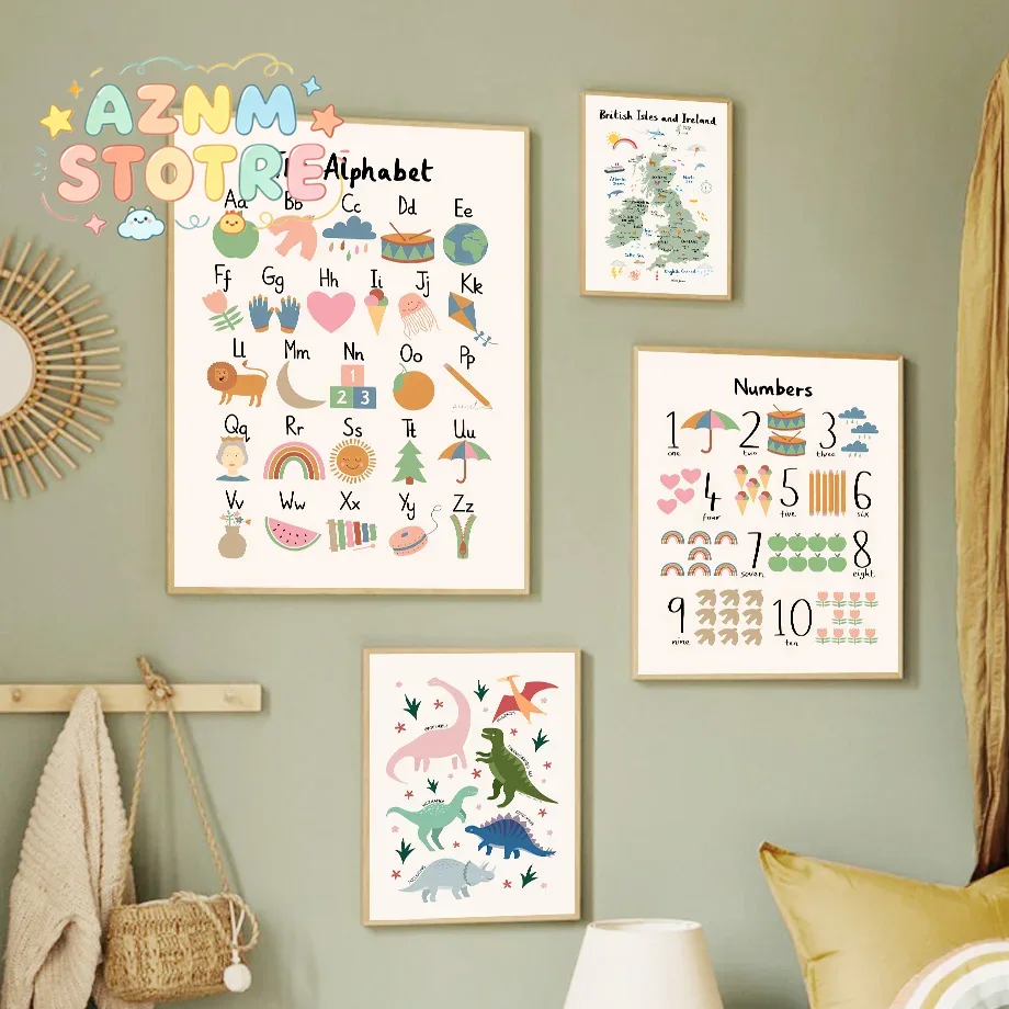 Baby Nursery Pictures - 동물 세계 지도 공룡 알파벳 숫자