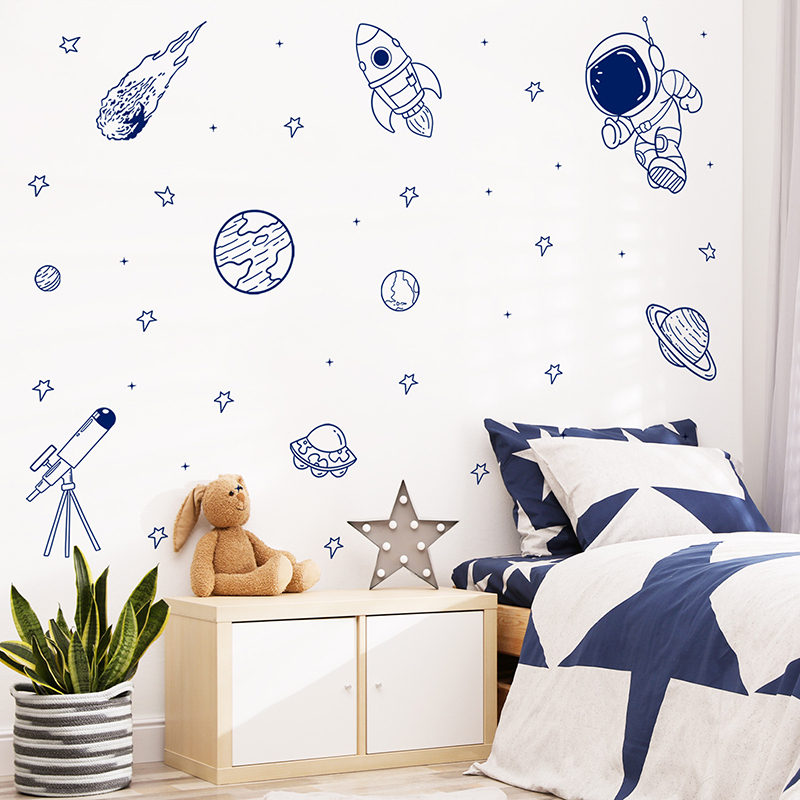 Baby Nursery Decor Boy - 만화 우주 우주비행사 행성 로켓 벽