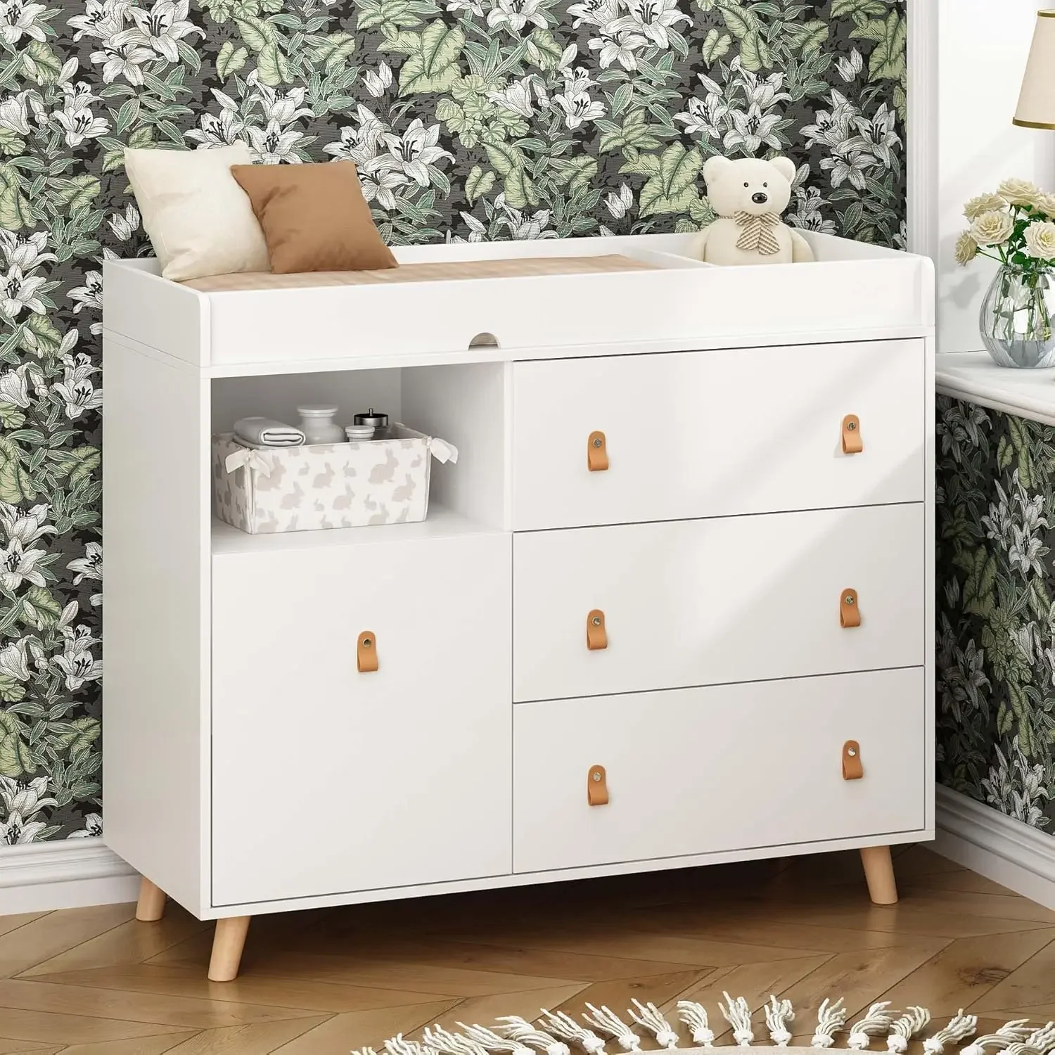 Baby Nursery Dresser - 아기용 서랍장 겸용 기저귀 교환대, 숨겨진