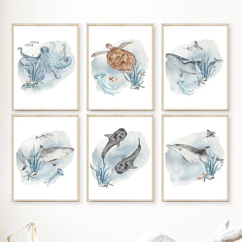 Baby Nursery Pictures - 포스터와 인쇄물 고래 물고기 상어 문어