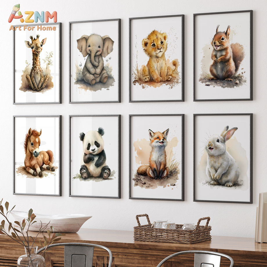 Baby Nursery Elephant - AZNM 수채화 귀여운 아기 동물 캔버스