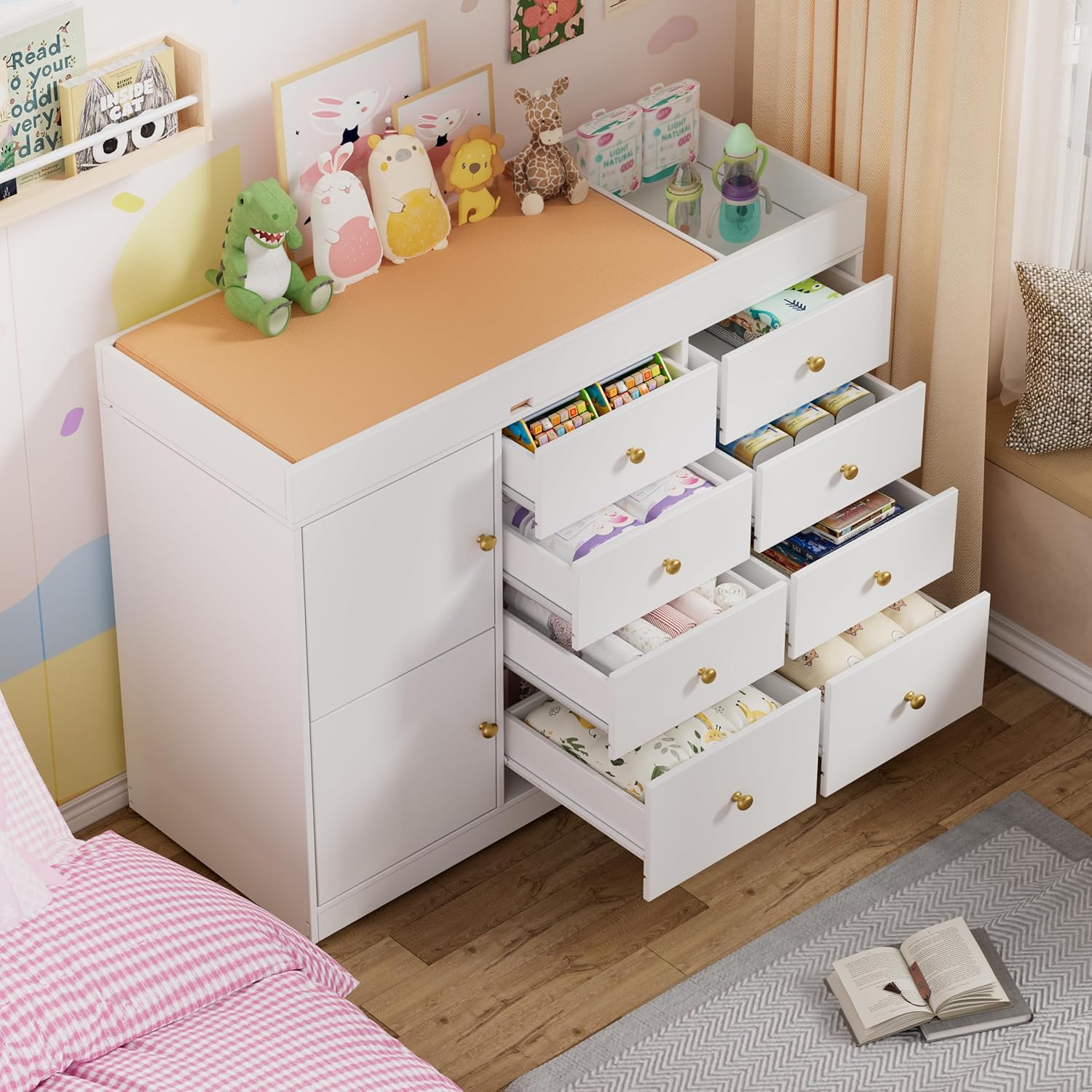 기저귀 교환대 겸용 서랍장, 8개 서랍과 2개 캐비닛이 - Baby Nursery Dresser 리뷰 및 가격