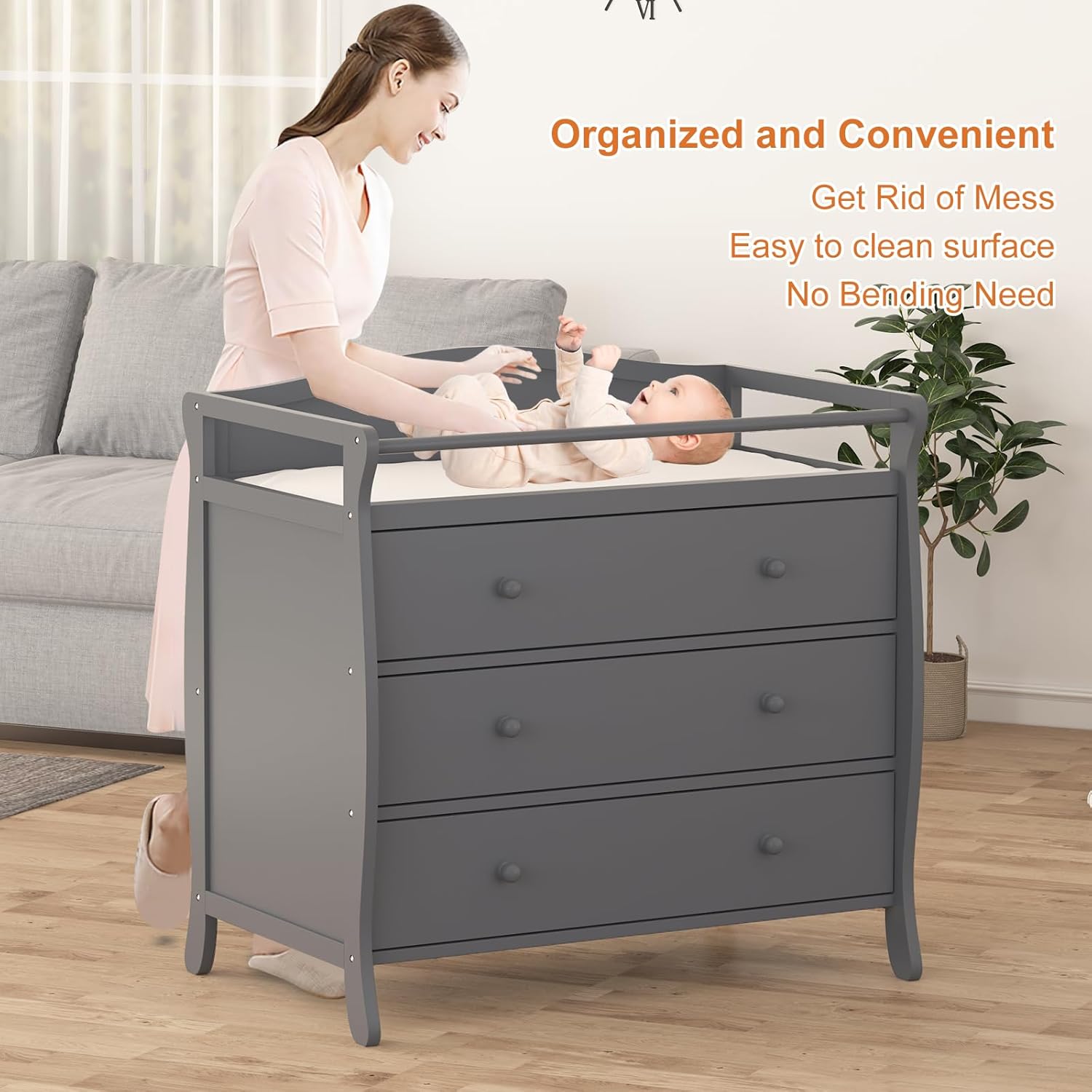 3단 서랍 아기 기저귀 교환대, 안전벨트 및 난간이 있 - Baby Nursery Dresser 리뷰 및 가격