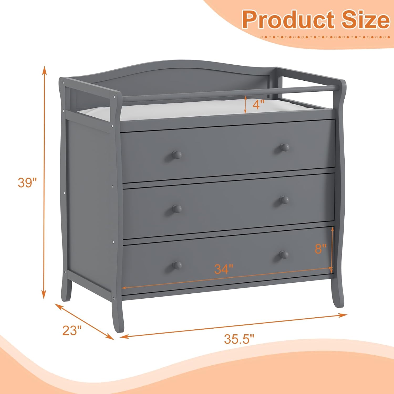 3단 서랍 아기 기저귀 교환대, 안전벨트 및 난간이 있 - Baby Nursery Dresser 리뷰 및 가격