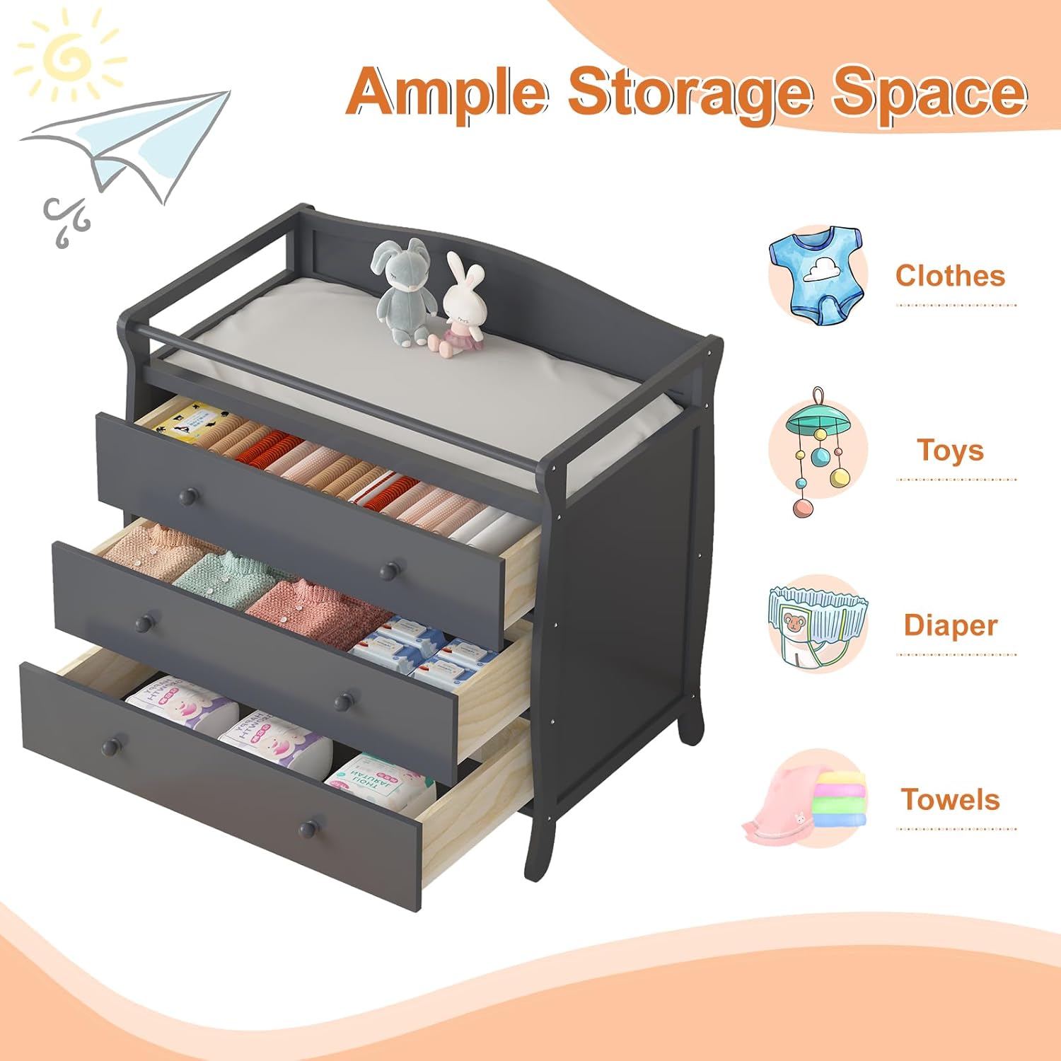 3단 서랍 아기 기저귀 교환대, 안전벨트 및 난간이 있 - Baby Nursery Dresser 리뷰 및 가격