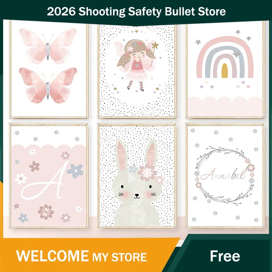 귀여운 소녀 토끼 꽃 나비 무지개 벽 예술 캔버스 그림 - Baby Nursery Pictures 리뷰 및 가격