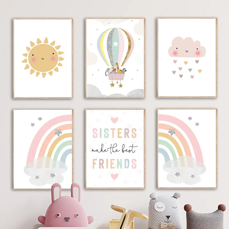 기린 코끼리 열기구 태양 무지개 보육원 북유럽 포스터  - Baby Nursery Pictures 리뷰 및 가격