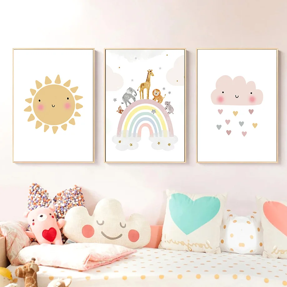 기린 코끼리 열기구 태양 무지개 보육원 북유럽 포스터  - Baby Nursery Pictures 리뷰 및 가격