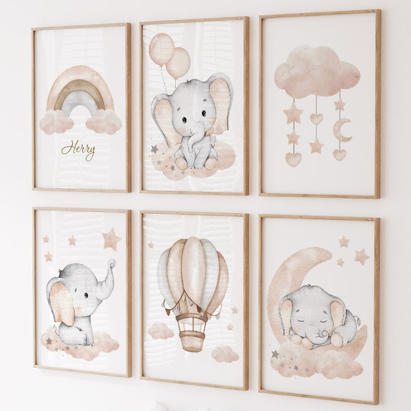 귀여운 코끼리 열기구 달 무지개 구름 보육원 벽 예술  - Baby Nursery Elephant 리뷰 및 가격
