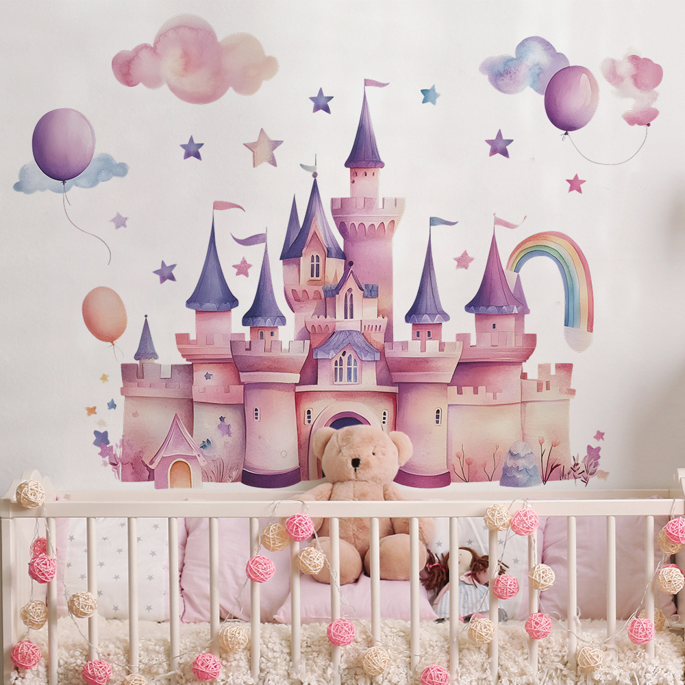 핑크 캐슬 벽 스티커 구름 별 무지개 풍선 벽 데칼 어 - Baby Nursery Wall Mural 리뷰 및 가격
