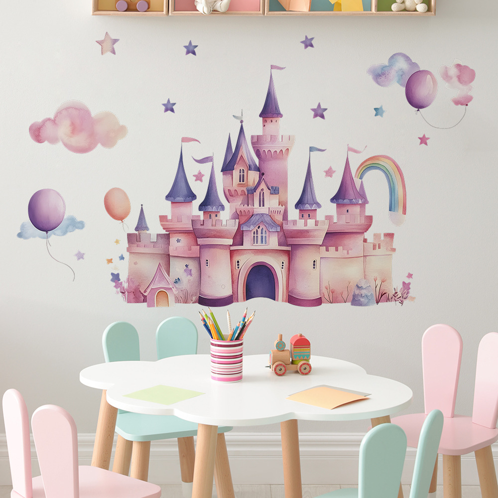 핑크 캐슬 벽 스티커 구름 별 무지개 풍선 벽 데칼 어 - Baby Nursery Wall Mural 리뷰 및 가격