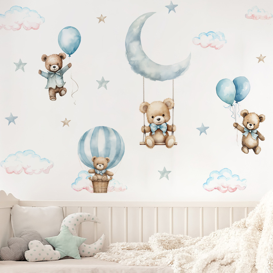수채화 곰 뜨거운 공기 풍선 구름 벽 스티커 어린이 방 - Baby Nursery Decor Boy 리뷰 및 가격