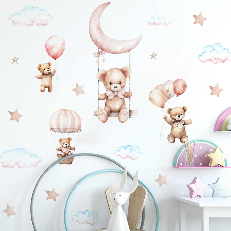 수채화 곰 뜨거운 공기 풍선 구름 벽 스티커 어린이 방 - Baby Nursery Decor Boy 리뷰 및 가격