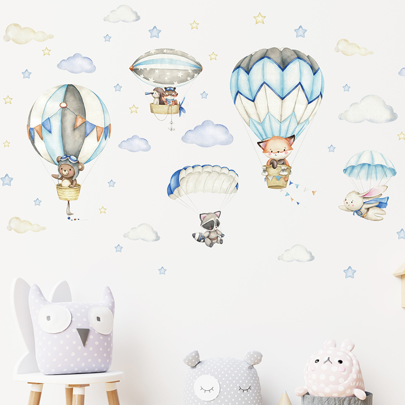 만화 귀여운 동물 뜨거운 공기 풍선 벽 스티커 어린이  - Baby Nursery Wall Mural 리뷰 및 가격
