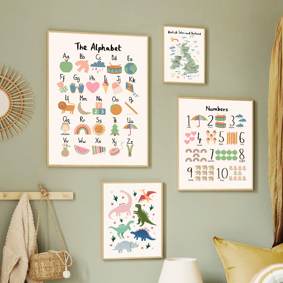 동물 세계지도 공룡 알파벳 숫자 캔버스 벽 예술 그림  - Baby Nursery Pictures 리뷰 및 가격