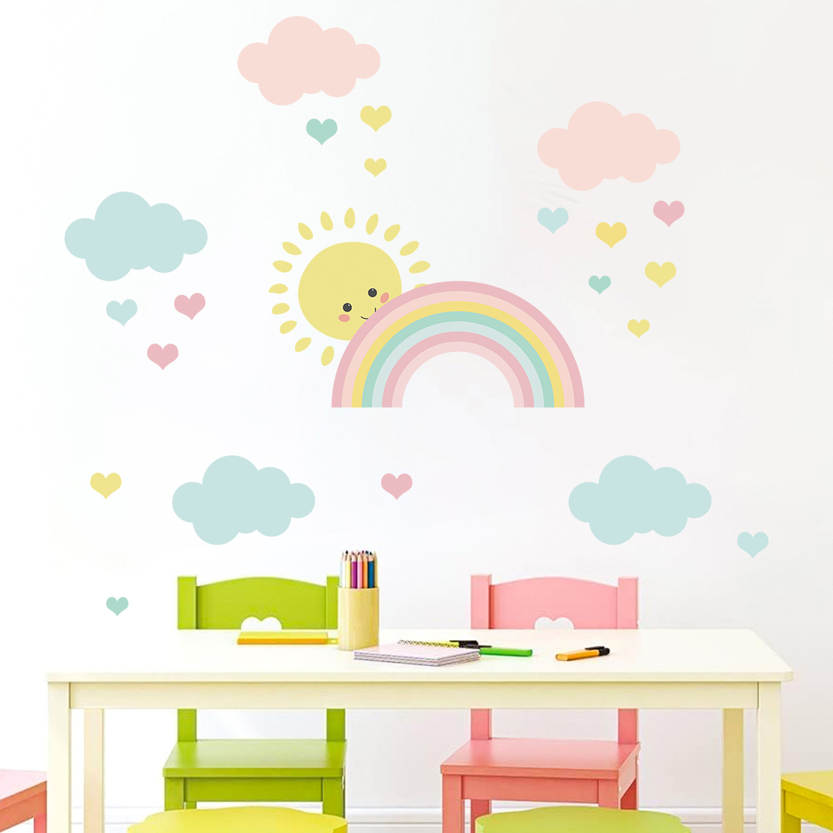 만화 태양 무지개 구름 벽 데칼 보육소 소녀 소년 침실 - Baby Nursery Decor Boy 리뷰 및 가격