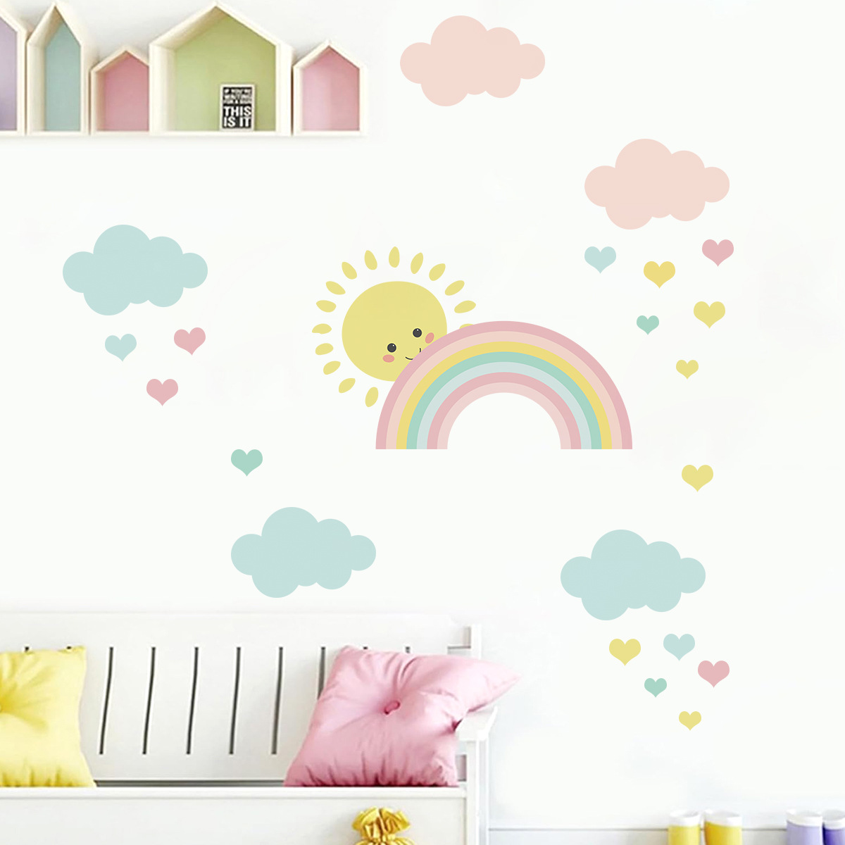 만화 태양 무지개 구름 벽 데칼 보육소 소녀 소년 침실 - Baby Nursery Decor Boy 리뷰 및 가격