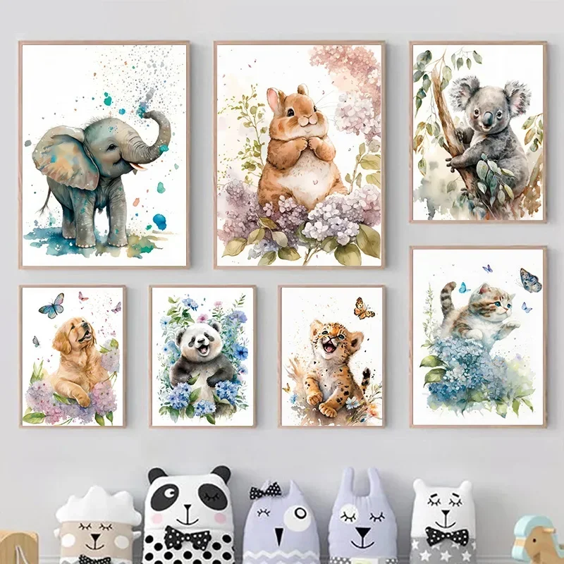 코끼리 팬더 호랑이 코알라 고양이 만화 동물 수채화 포 - Baby Nursery Elephant 리뷰 및 가격
