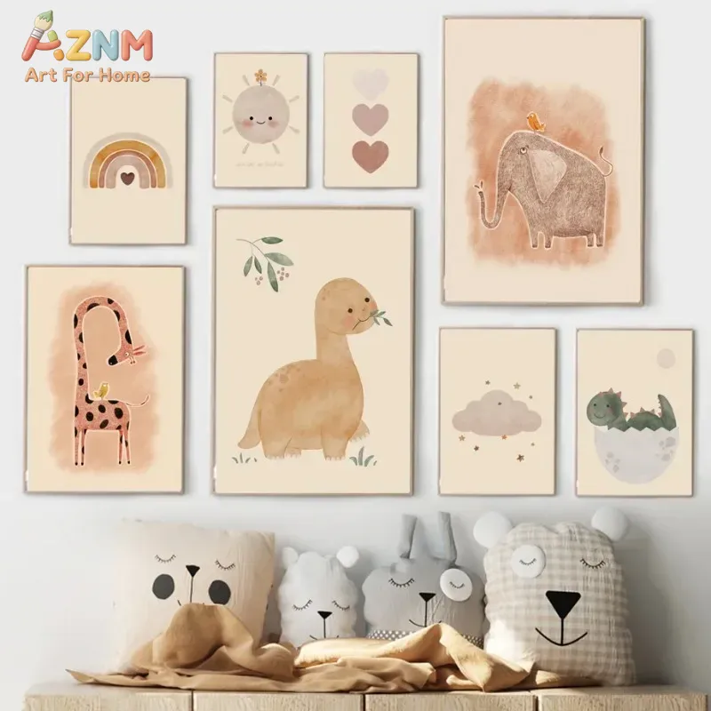 AZNM 중립 수채화 공룡 캔버스 벽 예술 아기 보육원 - Baby Nursery Elephant 리뷰 및 가격