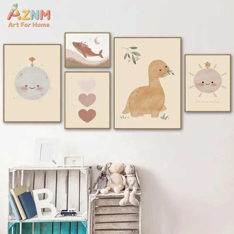 AZNM 중립 수채화 공룡 캔버스 벽 예술 아기 보육원 - Baby Nursery Elephant 리뷰 및 가격