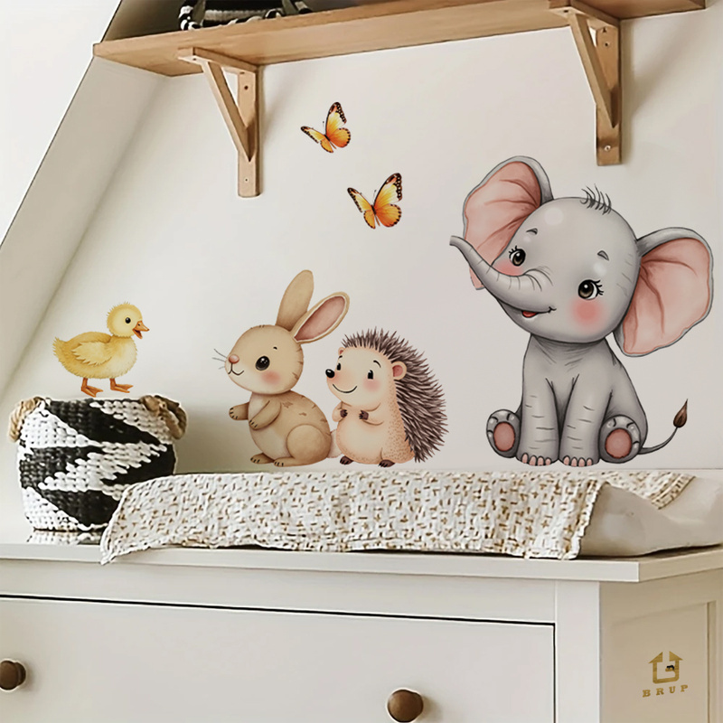 만화 동물 벽 스티커-코끼리 토끼 고슴도치 보육 데칼, - Baby Nursery Pictures 리뷰 및 가격