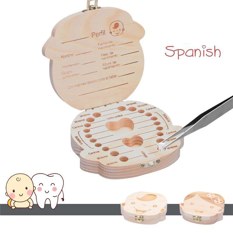 1pc-아기 치아 상자 스페인어 나무 어린이 우유 치아 - Baby Keepsake Box 리뷰 및 가격