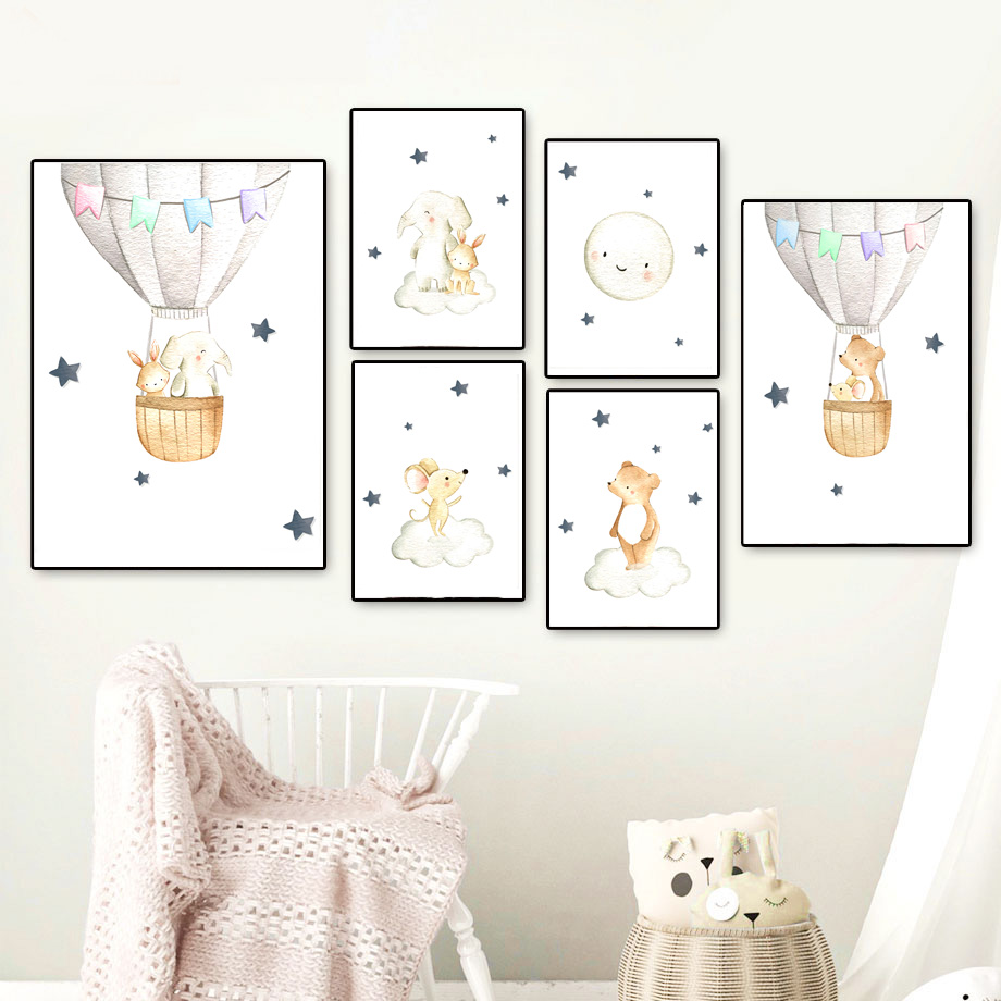 코끼리 토끼 곰 풍선 문 보육 벽 아트 캔버스 회화 북 - Baby Nursery Elephant 리뷰 및 가격