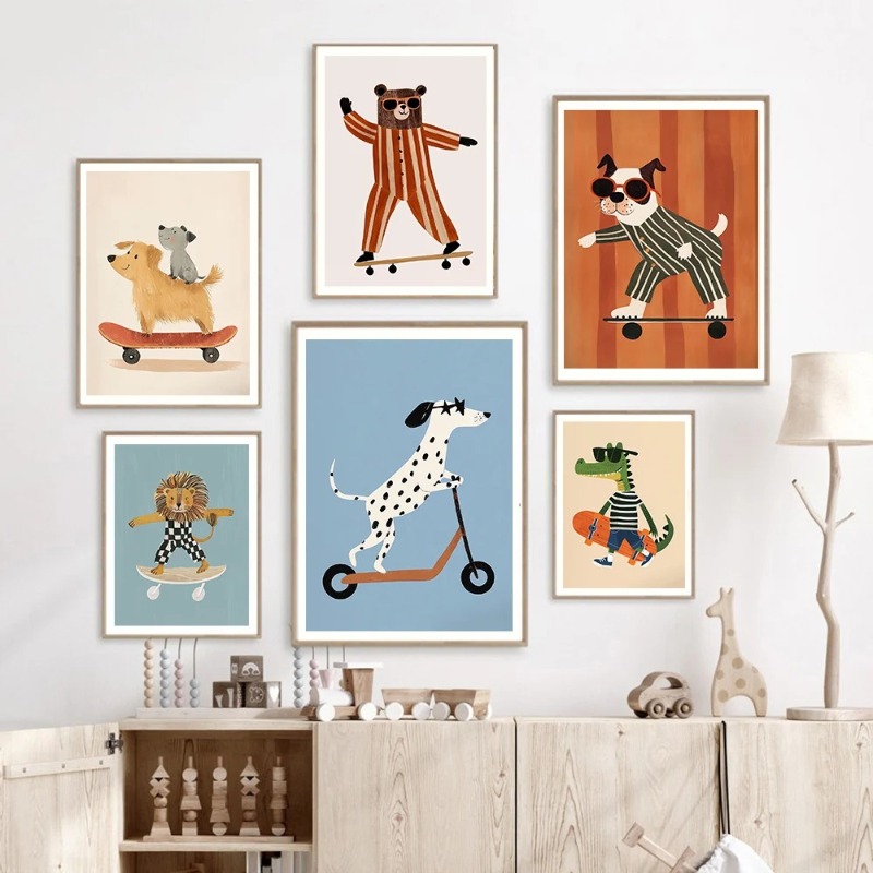1pc 프레임리스 재미있는 동물 토끼 개 고양이 스케이 - Baby Nursery Pictures 리뷰 및 가격