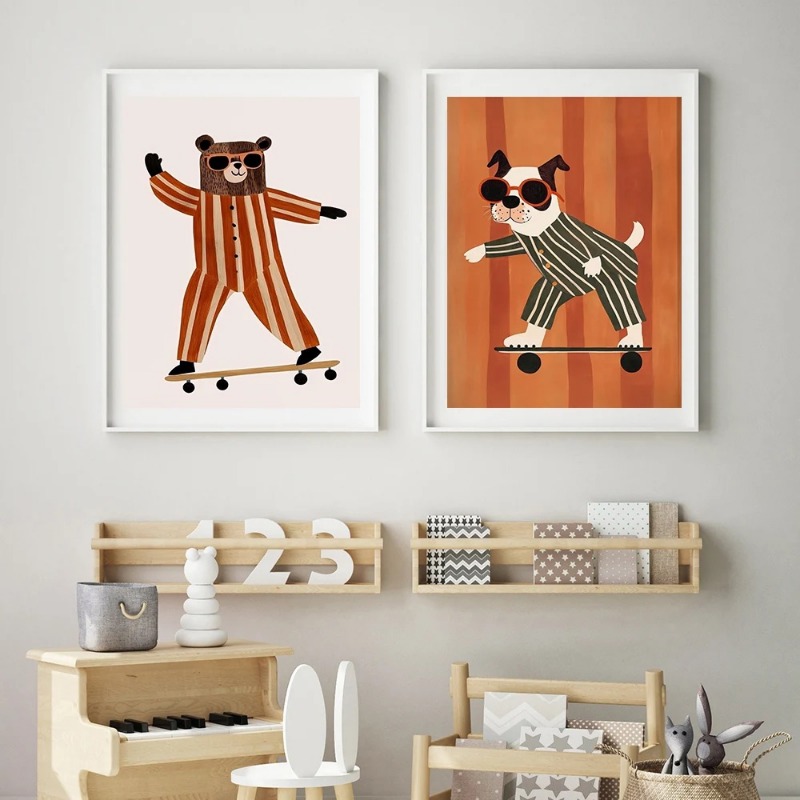 1pc 프레임리스 재미있는 동물 토끼 개 고양이 스케이 - Baby Nursery Pictures 리뷰 및 가격