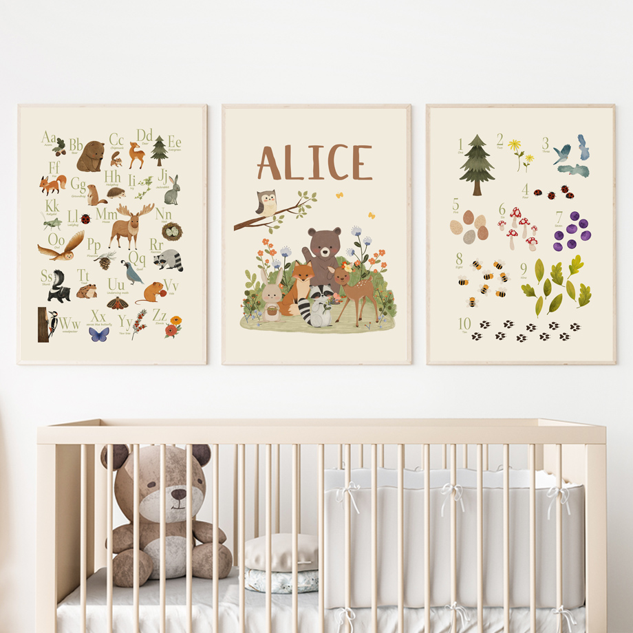 1개 프레임리스 귀여운 토끼 여우 부엉이 곰 알파벳 숫 - Baby Nursery Pictures 리뷰 및 가격