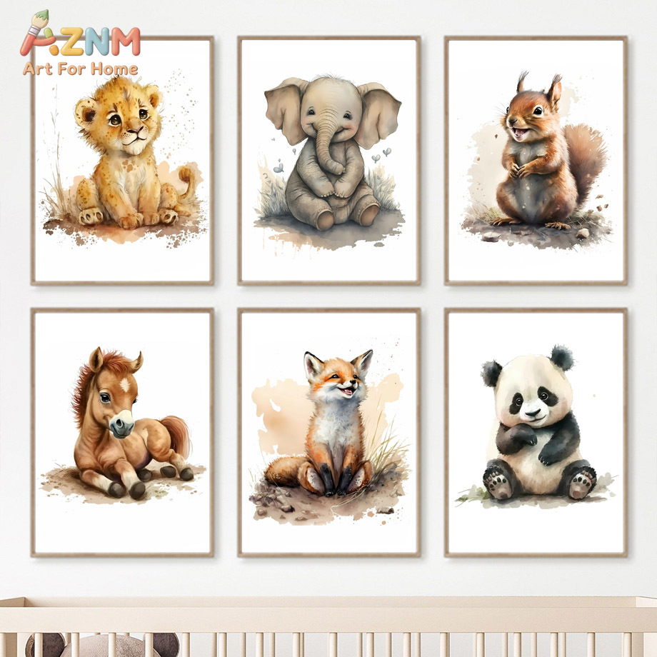AZNM 수채화 귀여운 아기 동물 캔버스 벽 예술, 보 - Baby Nursery Elephant 리뷰 및 가격