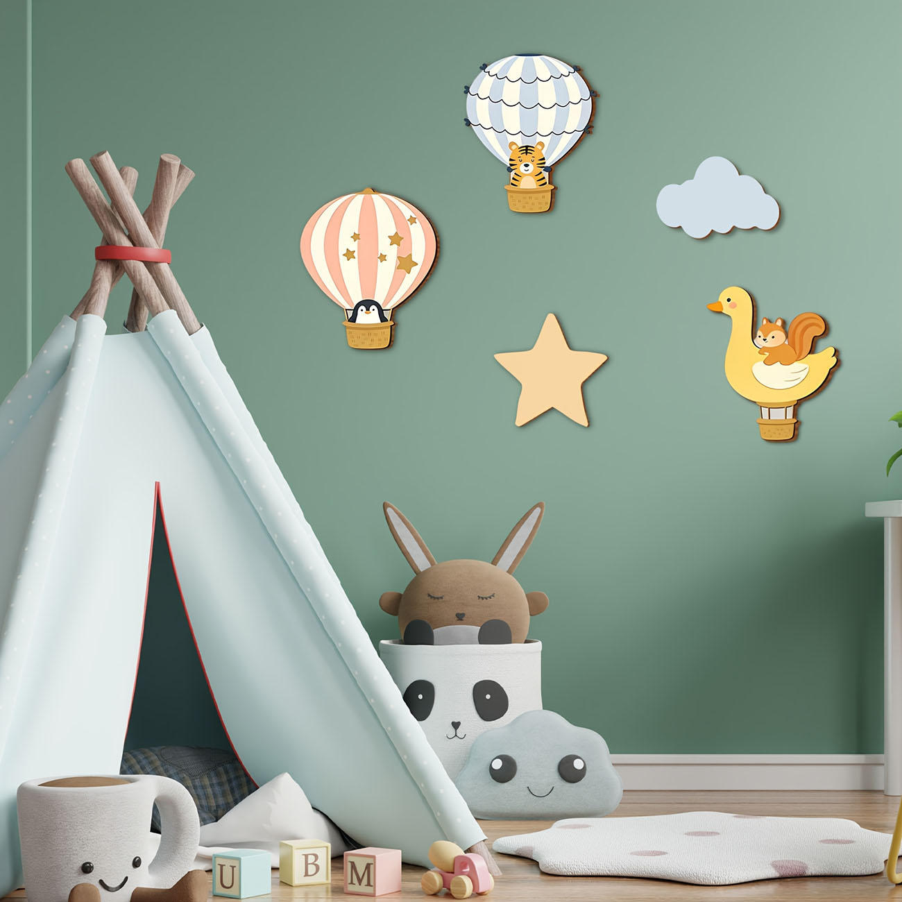 5개 동물 열기구 나무 벽 스티커 보육원 어린이 방 장 - Baby Nursery Wall Mural 리뷰 및 가격