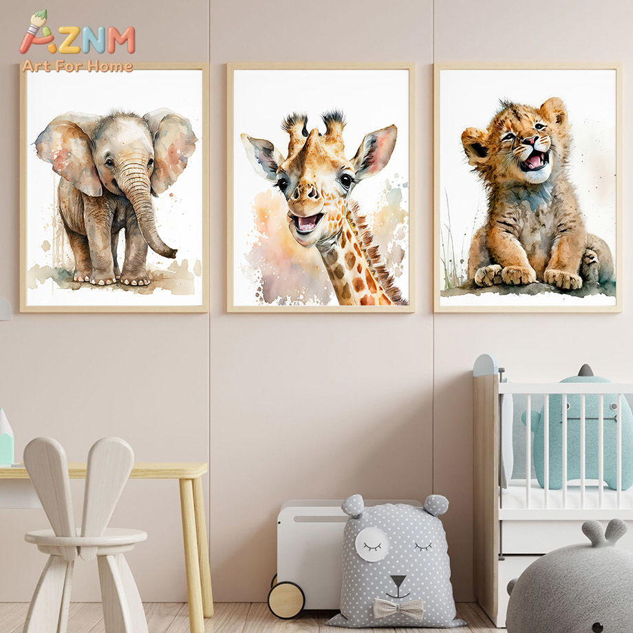 AZNm 수채화 사파리 아기 동물 캔버스 벽 예술, 코 - Baby Nursery Elephant 리뷰 및 가격